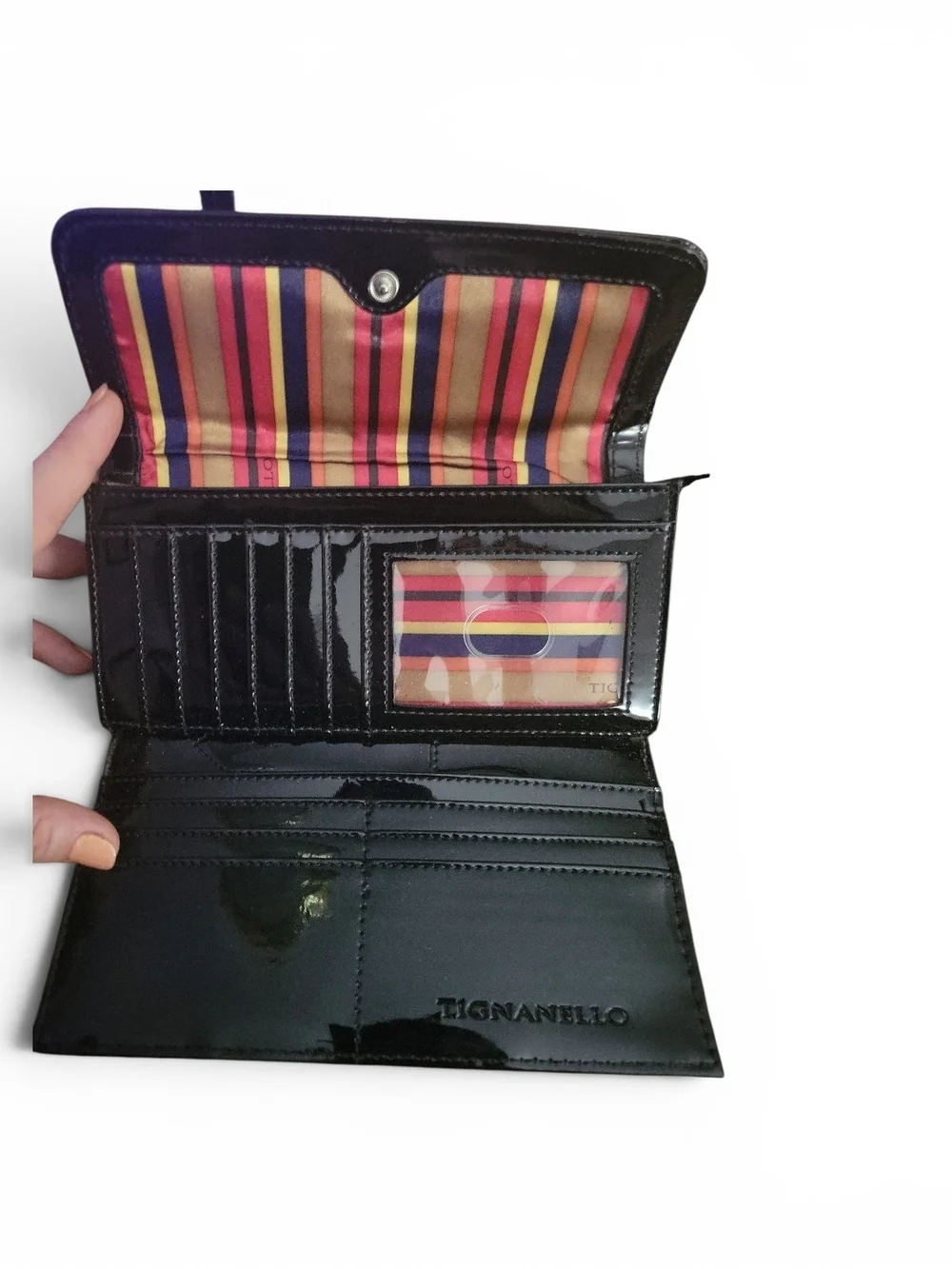 Tignanello Blush Leather and Black Patent Dome Satchel with Matching Wallet